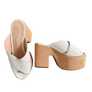SCHUTZ White and Tan Platform Sandals
